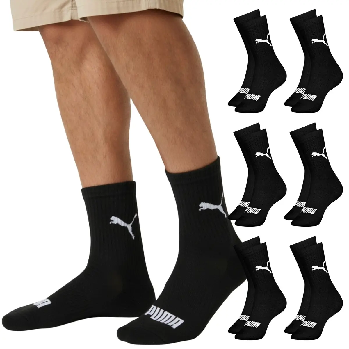 Kit 6 Pares Meia Cano Médio Alto Atoalhada Esportiva Algodão Masculina Feminina Unissex Adulto Academia Dia a Dia Puma - 1