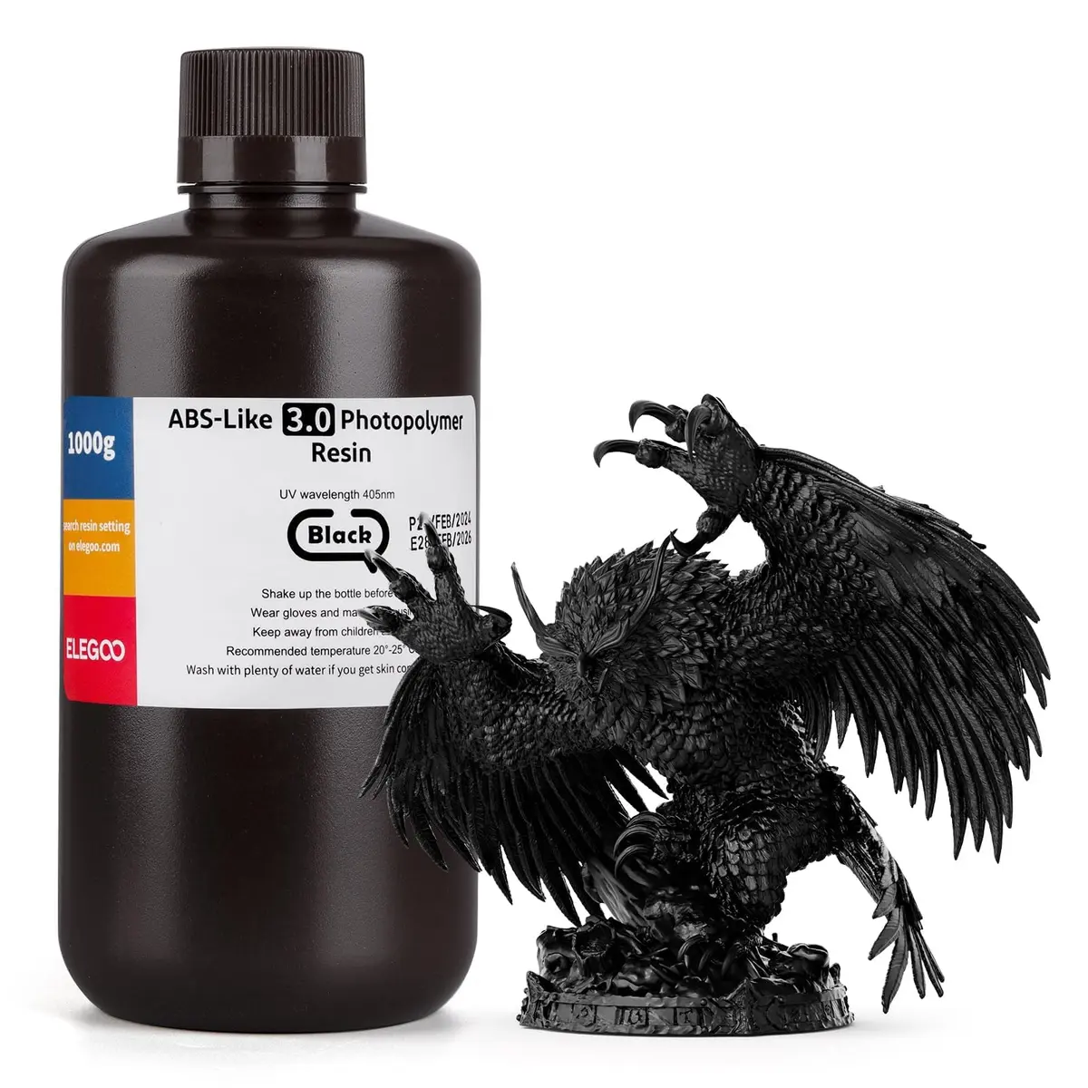 ELEGOO ABS-Like Resina 3.0 para impressora 3D Preto 1KG - Resina de fotopolímero padrão de cura UV 405nm para impressão 3D LCD/MSLA/DLP