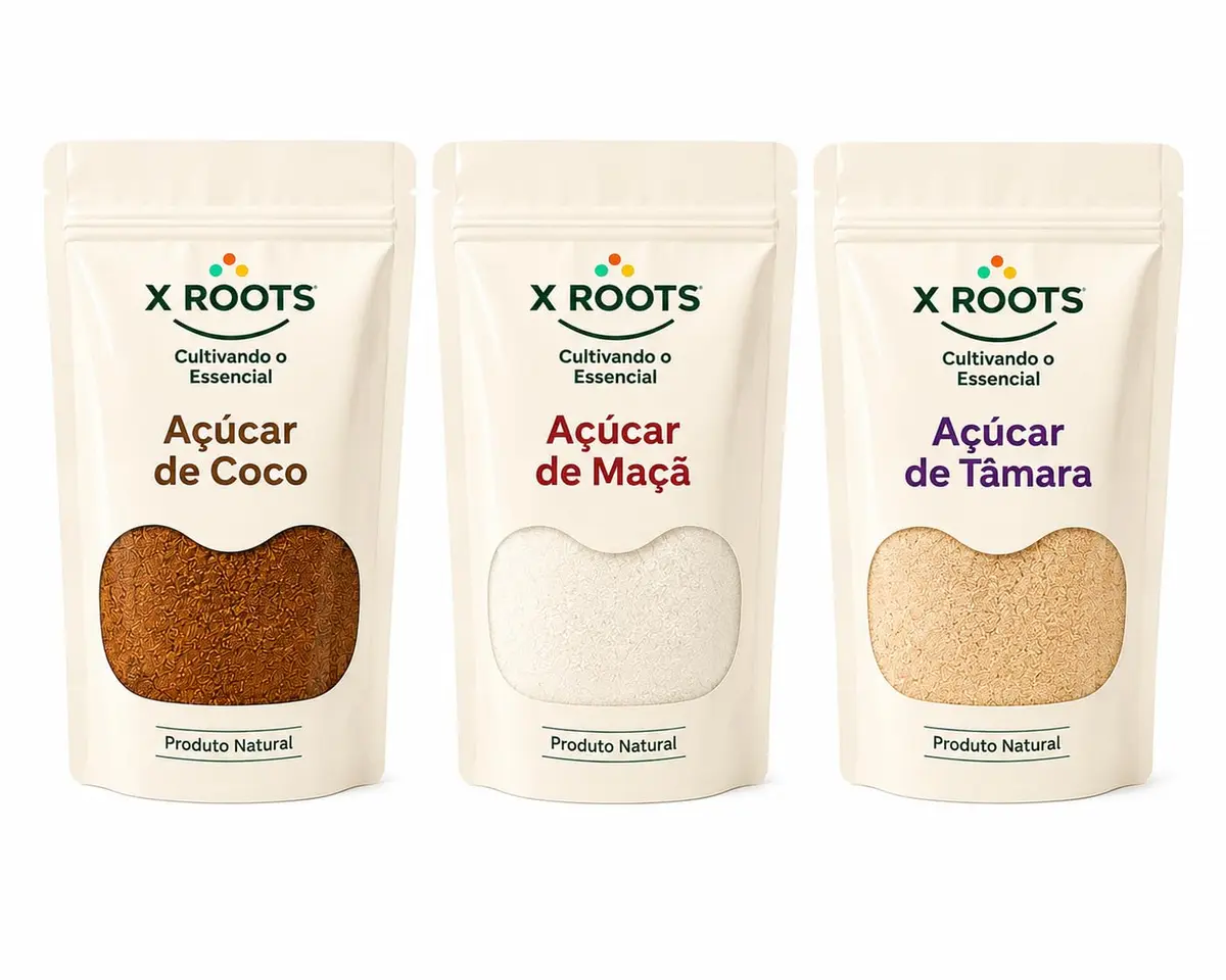 Kit Açúcares Alternativos Premium X Roots – Açúcar de Coco, Açúcar de Maçã e Açúcar de Tâmara – Opções Naturais para Receitas e Bebidas