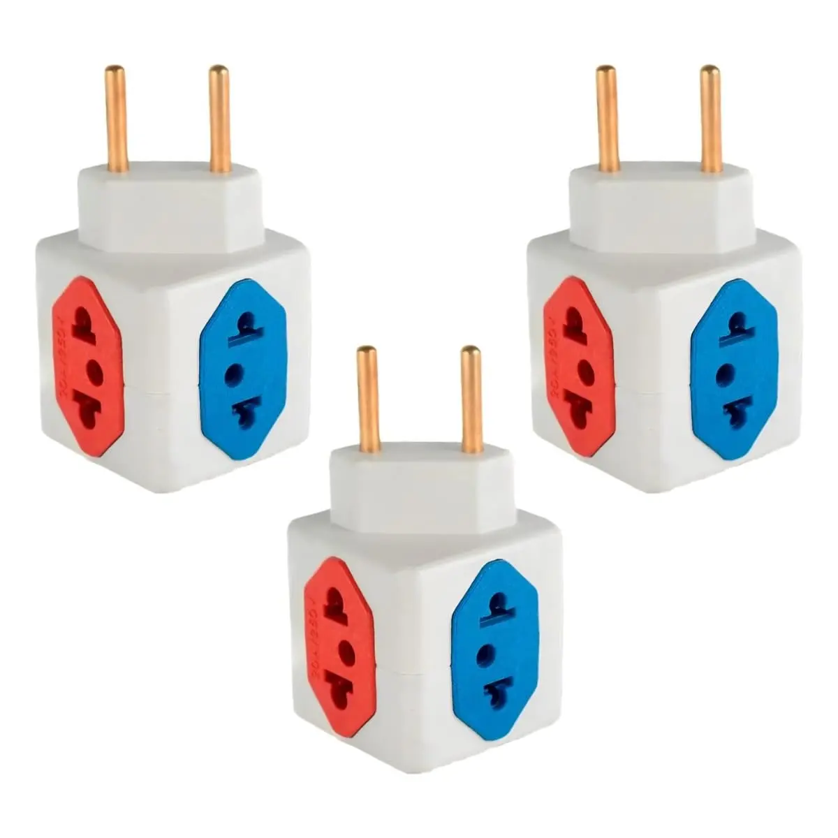 KIT Com 3 Adaptadores Benjamim Cubo 3D Com 3 Entradas de Tomada 10 Amperes E 1 Entrada de Tomada 20 Amperes Colorido Vermelho Azul Plug Padrão Novo 3 Pinos Resistente PREMIUM ONYK