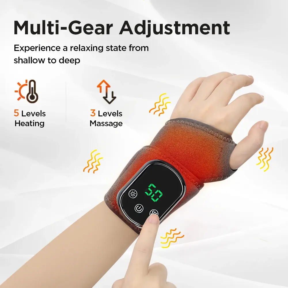 Massageador de pulso elétrico almofada de aquecimento vibração 5 engrenagens compressa quente faixa de proteção de pulso recarga usb proteção de pulso ajustável