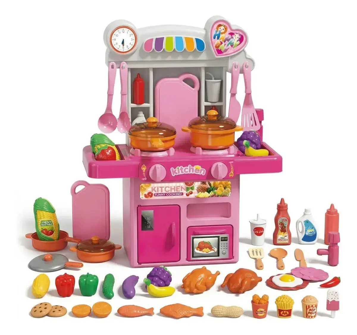 Cozinha Infantil Completa Com Luz E Som Acessórios Sai Água Rosa - 1
