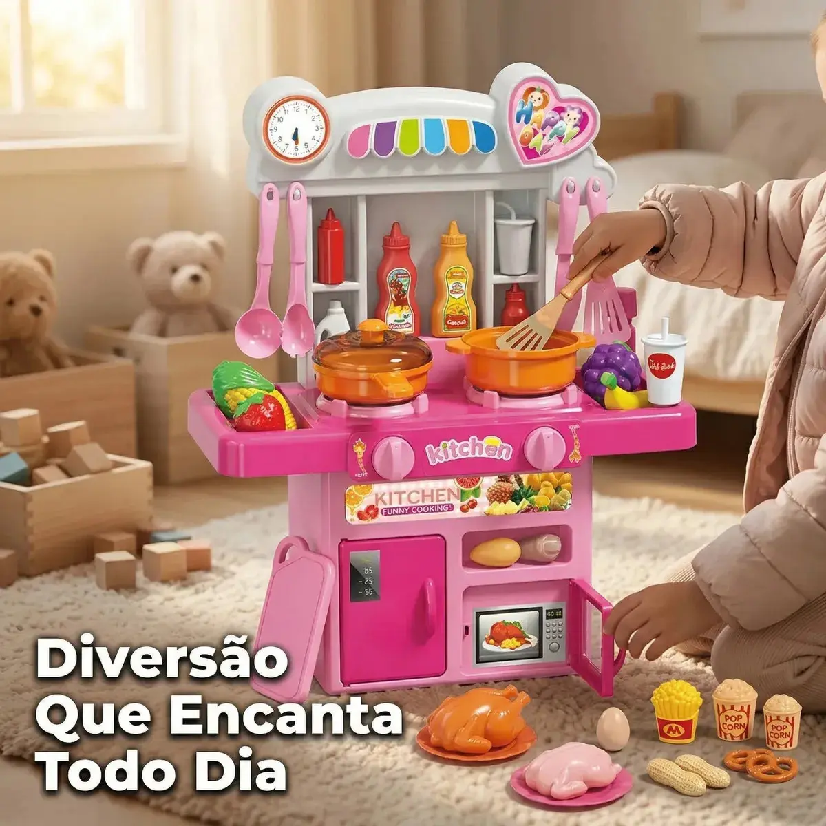 Cozinha Infantil Completa Com Luz E Som Acessórios Sai Água Rosa thumbnail 3