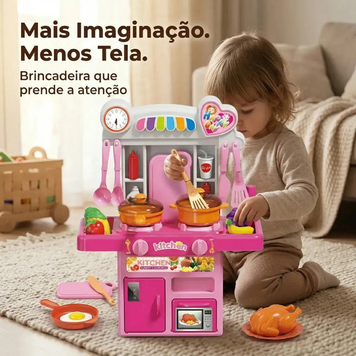 Cozinha Infantil Completa Com Luz E Som Acessórios Sai Água Rosa thumbnail 4