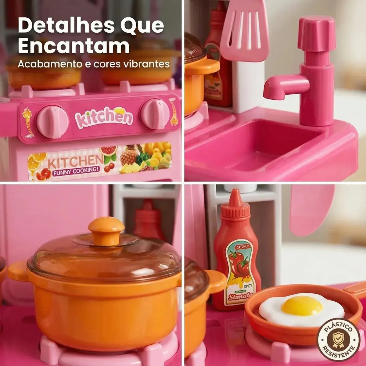 Cozinha Infantil Completa Com Luz E Som Acessórios Sai Água Rosa thumbnail 5