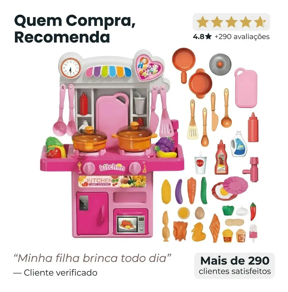 Cozinha Infantil Completa Com Luz E Som Acessórios Sai Água Rosa thumbnail 8