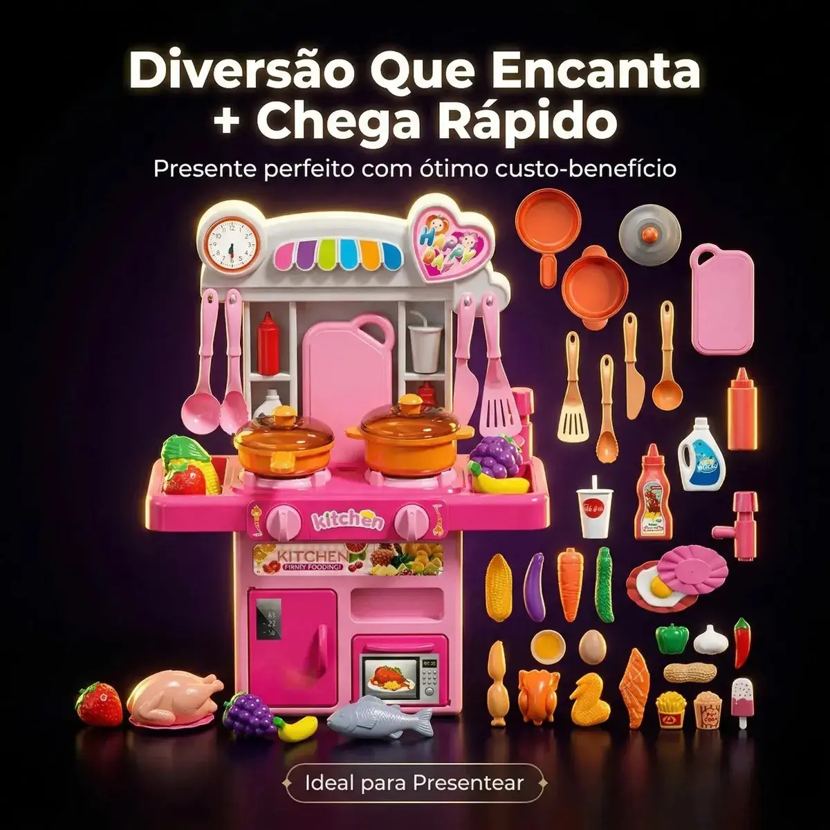 Cozinha Infantil Completa Com Luz E Som Acessórios Sai Água Rosa thumbnail 10