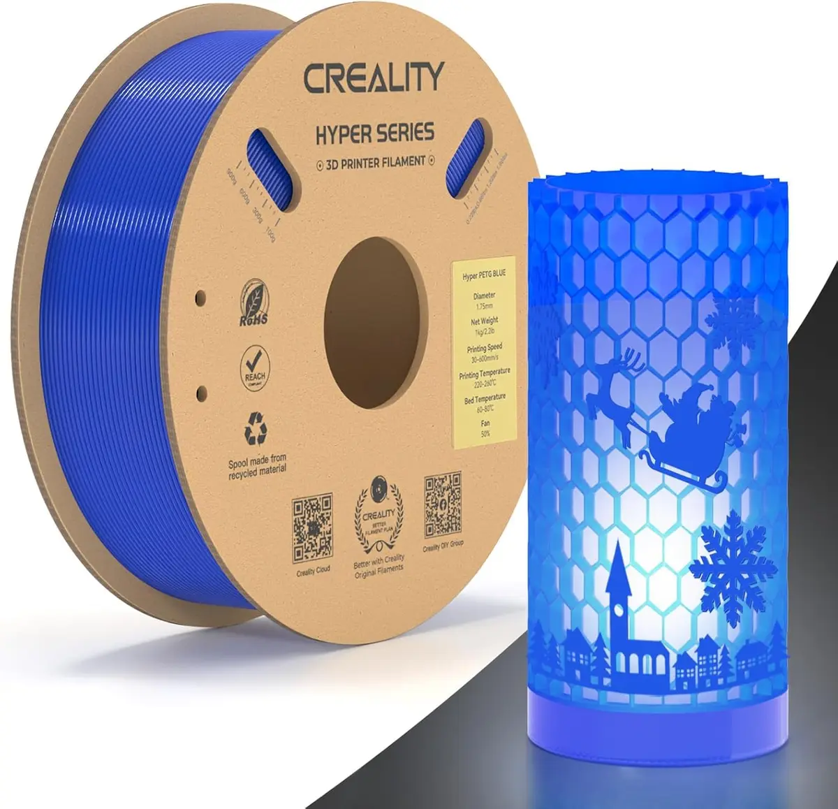 Creality Hyper PETG 1,75 mm Filamento, Filamento para Impressora 3D de Alta Velocidade 600 mm/s PETG, 1 kg (2,2 lb)/Carretel, Precisão Dimensional ± 0,05 mm (Azul)