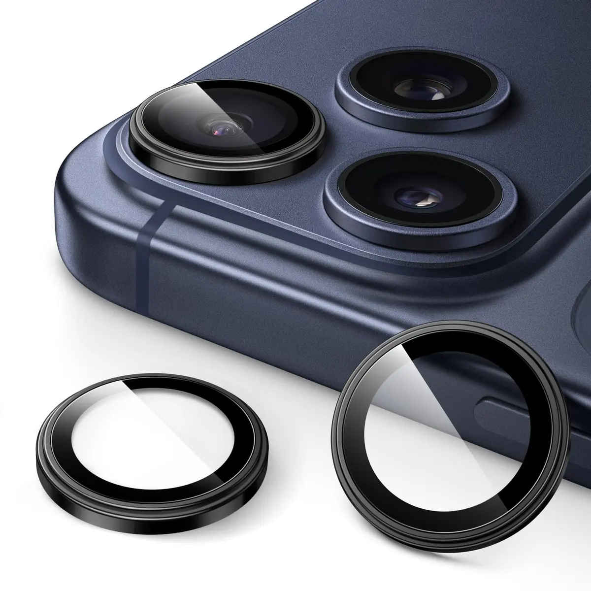 JETech Protetor Lente Câmera para iPhone 17 Pro/17 Pro Max, Preto, 1 Kit | 9H Película de Vidro Temperado, Ajuste Invisível 1:1, Anel Metálico Individual, HD Transparente - 1