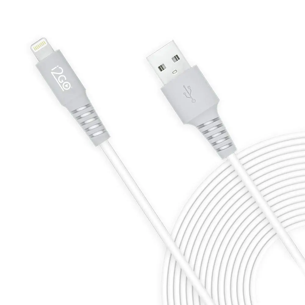 Cabo Iphone/Cabo Lightning I2GO Certificado MFi 3m 2,4A PVC Flexível - Branco Com Cinza - I2GO Plus