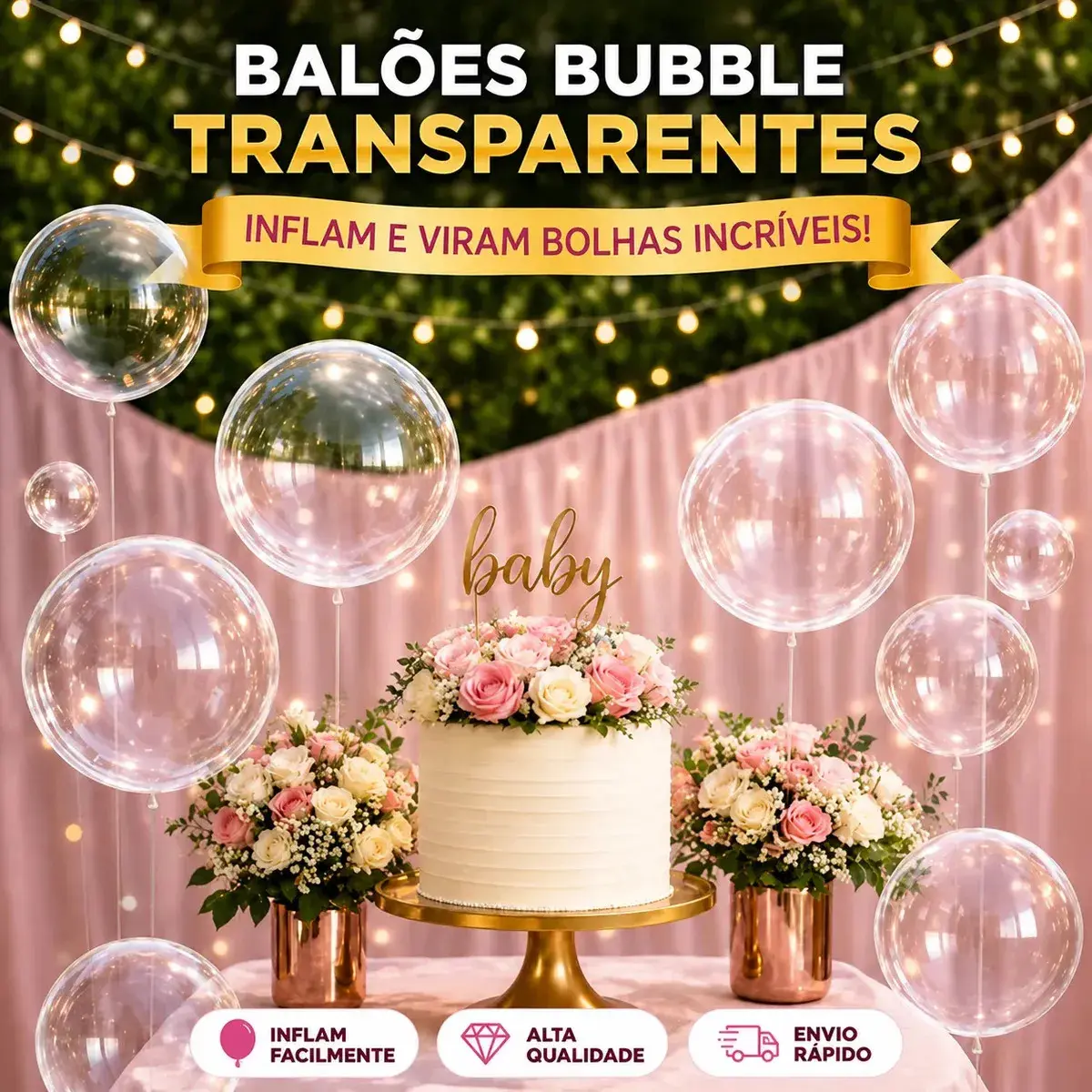 Kit 50 Unidades Balao Bubble Bolha Transparente 18 Polegadas Baloes Aniversario Baloes de festa thumbnail 3