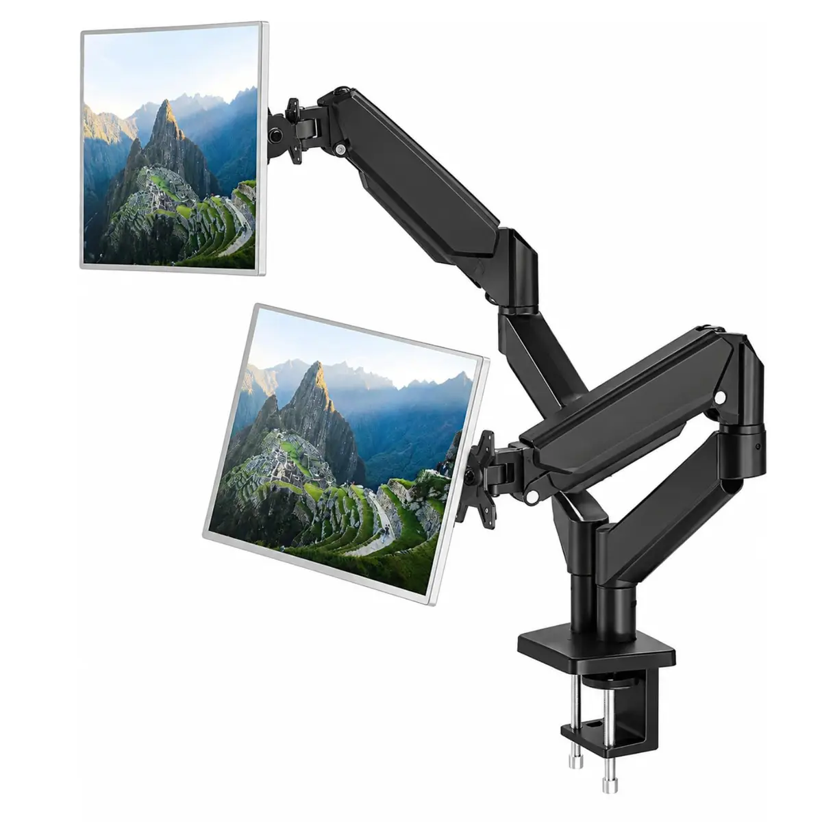 Suporte Duplo para Monitores 13-32 Polegadas com Pistão a Gás | Suporte Duplo Articulado com Ajuste de Altura - Braço Articulado 360°, Inclinação 90°, VESA 75x100mm, Suporte 10kg