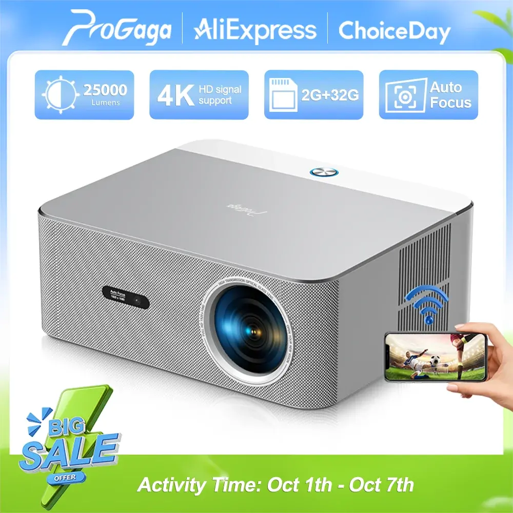 PROGAGA Projetor Android 1080P Full HD PG610W Projetor WiFi 4K Projetor de Filmes PG610 Smart Home Theater Projetor de Vídeo Portátil para Uso Externo