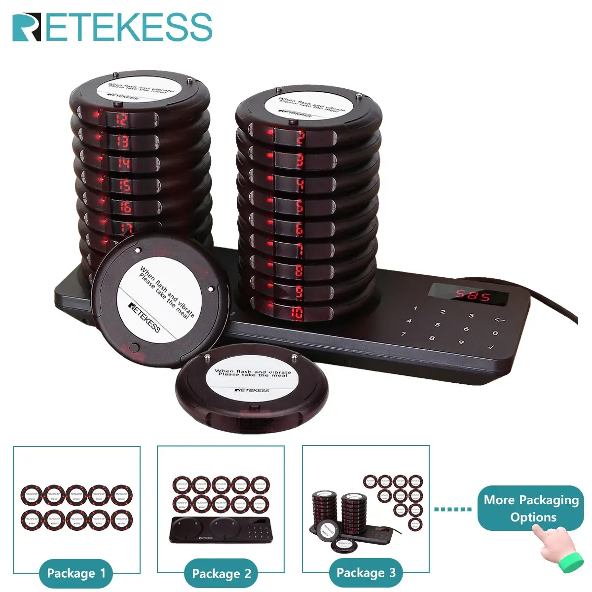 RETEKESS TD163 Sistema de Chamada Sem Fio para Garçons em Pager de Restaurante Vibratórios Compactos e Alerta de Bateria Fraca Ideal para Food Trucks e Cafés