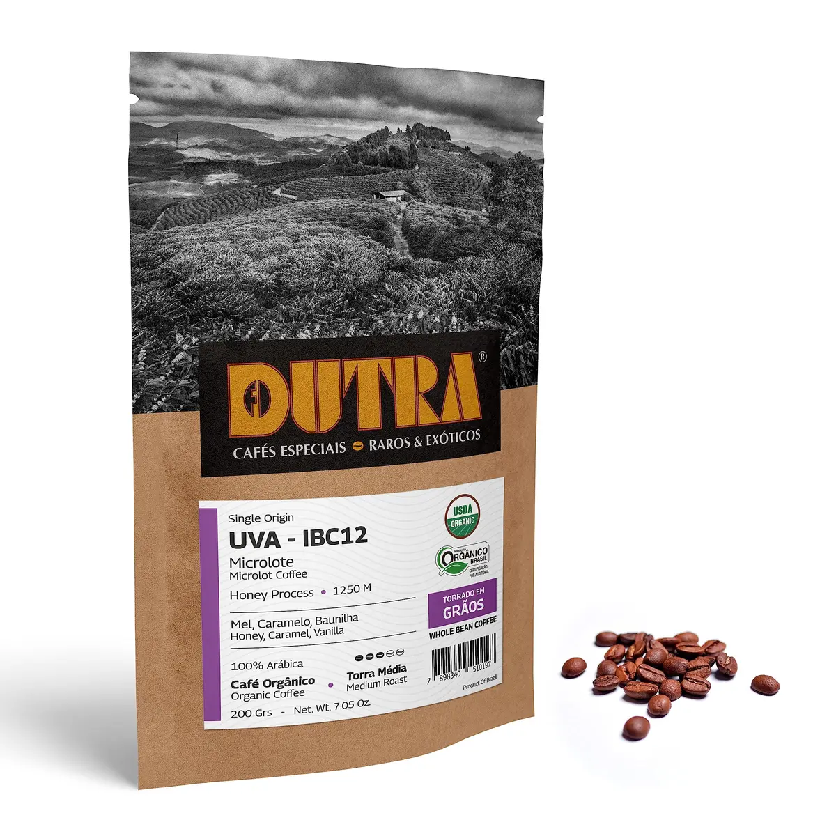Café Dutra, Orgânico Especial, IBC12 UVA, Microlotes, Torrado em Grãos, 200g