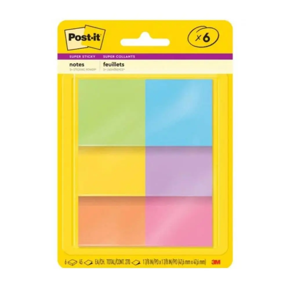 POST-IT 3M Bloco de Notas Adesivas 6 Cores 270 Folhas | 47,6 mm x 47,6 mm, Adesão excelente, Ideais para pequenas listas em superfícies verticais, como paredes, portas - 1