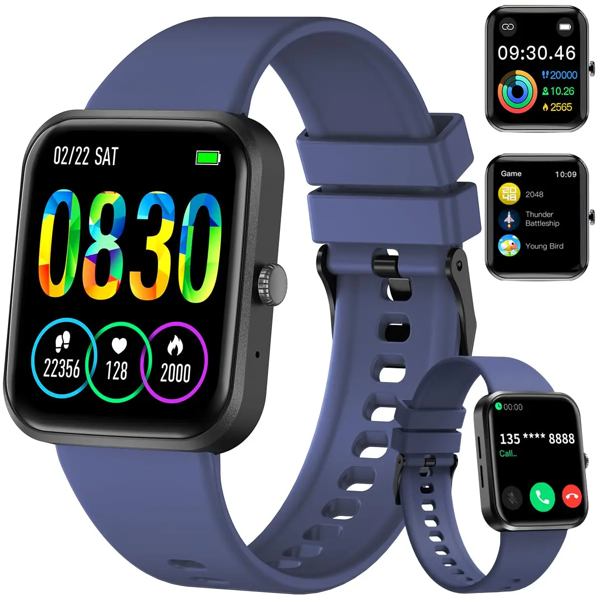Smartwatch PEJE HXW06 com Chamadas, Pulseira Extra e 123+ Modos Esportivos | Tela HD de 1,83”, IP68, bateria de 3–7 dias, notificações, música, clima, alarmes e conexão iOS/Android ( Azul ) - 1