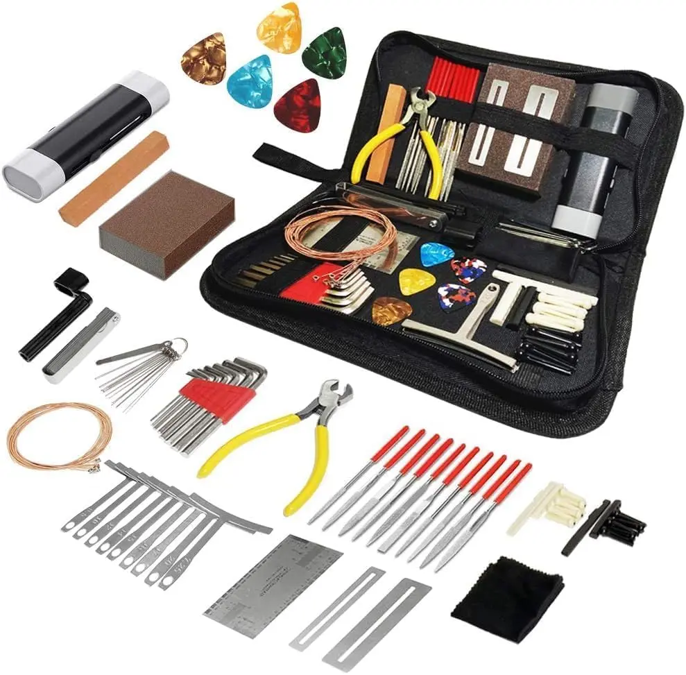 Kit de Manutenção de Guitarra, 72 Ferramentas de Reparação e Manutenção de Guitarras, Adequado para o Cuidado e Manutenção de Guitarras,Ukeleles,Baixos, Banjos e instrumentos de Corda
