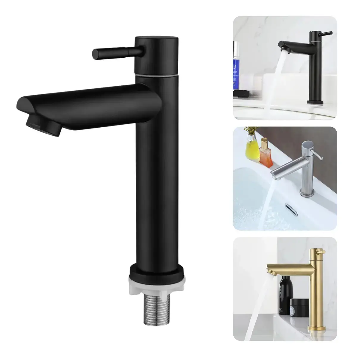 Torneira para Banheiro Dami de Bancada Preto Fosco Bica Baixa em Aço Inox - 1