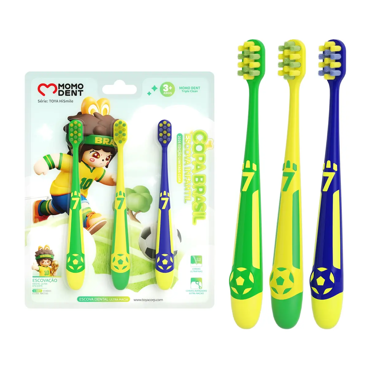 MOMODENT Escova de Dente Infantil, Cerdas Macias 3 Unidades, para 3-12 Anos | Edição Limitada 2026 Tema Futebol Cartoon, Protegem a Gengiva, Sem Machucar - 1
