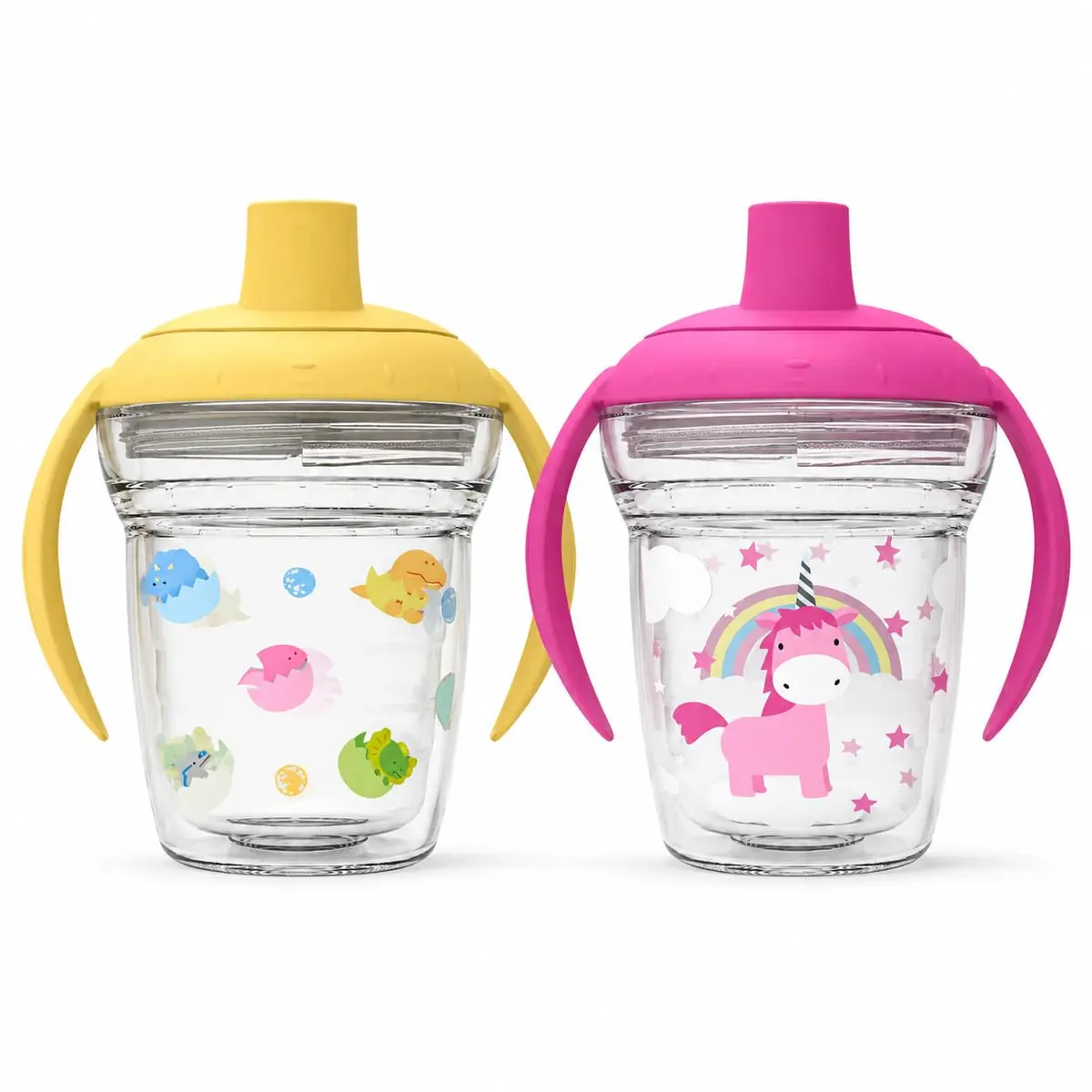 Copo de Transição com Alça e Válvula Antiengasgo Tema Mini Jurassic 170ml Plástico Transparente Amarelo - 1