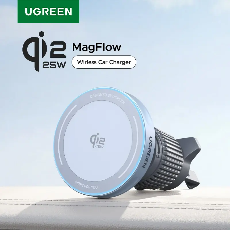 Suporte Magnético para Carro UGREEN Qi2.2 25W 15W com Carregador Sem Fio para iPhone 17 16 Pro Max