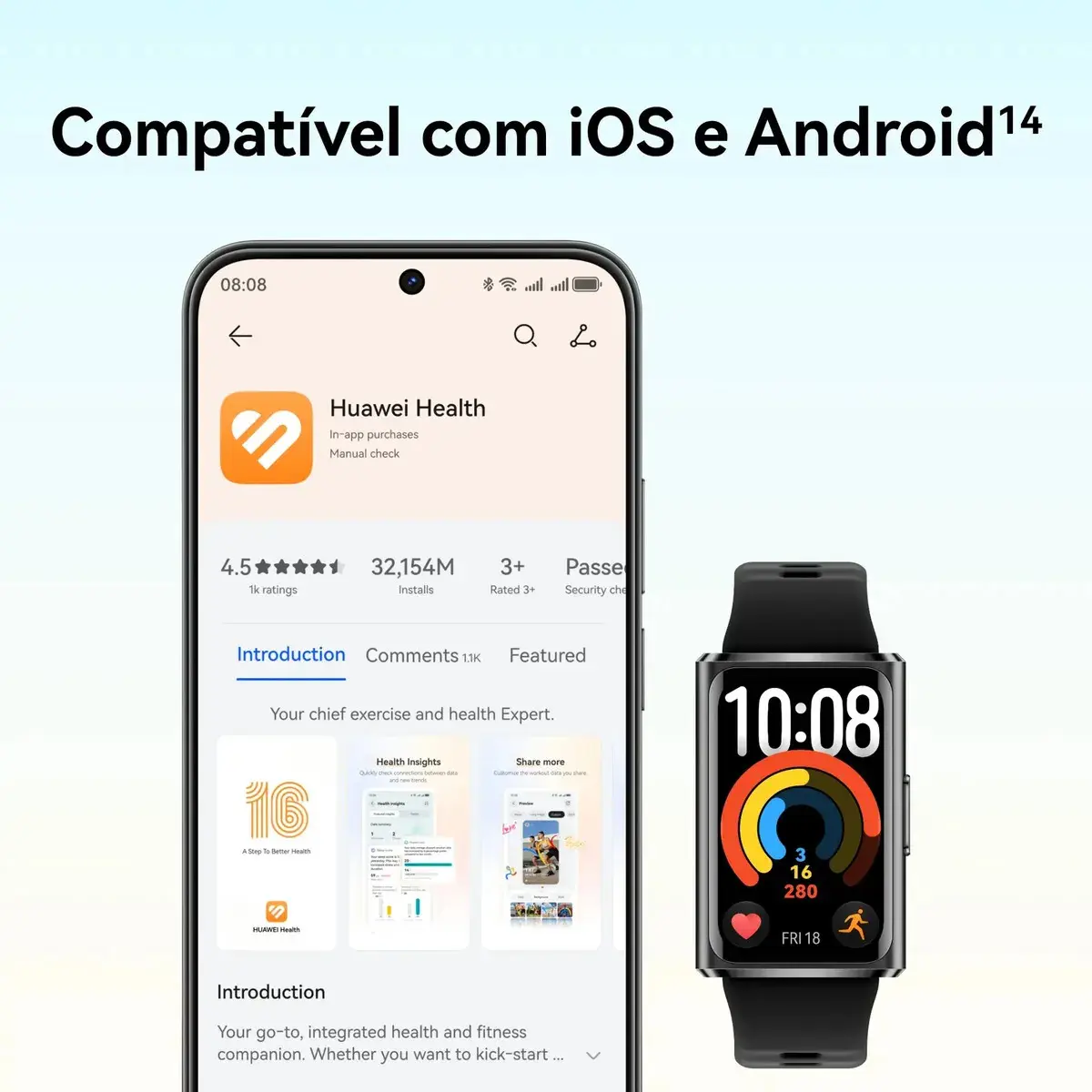 Smartwatch HUAWEI Band 11 Pro Posicionamento GNSS Autônomo Tela 162" AMOLED Bateria com Autonomia de Até 14 Dias Monitoramento Aprimorado do Sono Compatível com iOS e Android Azul thumbnail 9