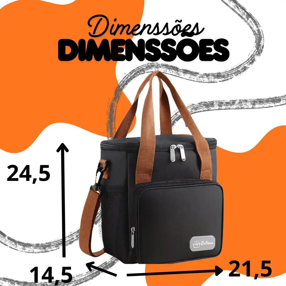 Bolsa Térmica Lancheira Marmita 12L Média Cerveja Comida Bebidas Academia Trabalho Escola Passeio Alça Ajustável e Removível Conserva Quente E Frio Cor Preta Tche Amo thumbnail 5