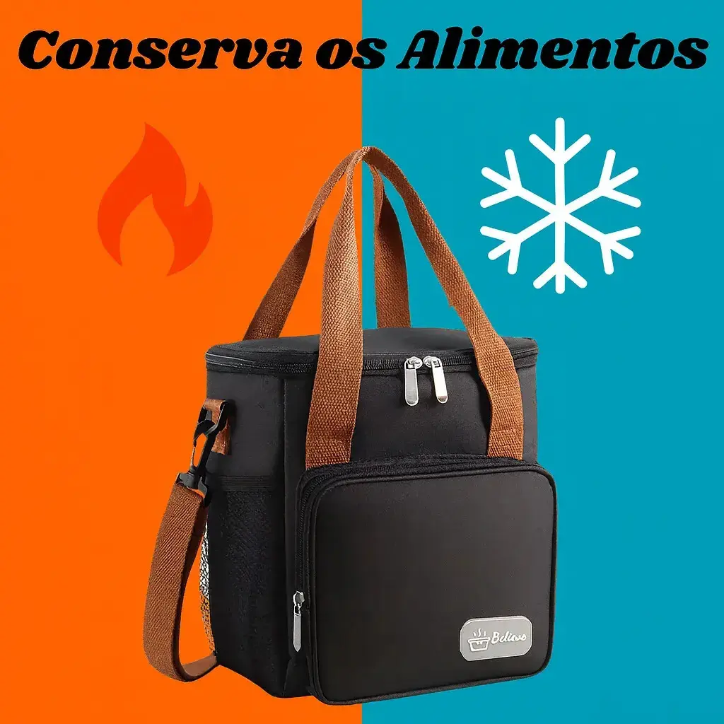 Bolsa Térmica Lancheira Marmita 12L Média Cerveja Comida Bebidas Academia Trabalho Escola Passeio Alça Ajustável e Removível Conserva Quente E Frio Cor Preta Tche Amo thumbnail 6