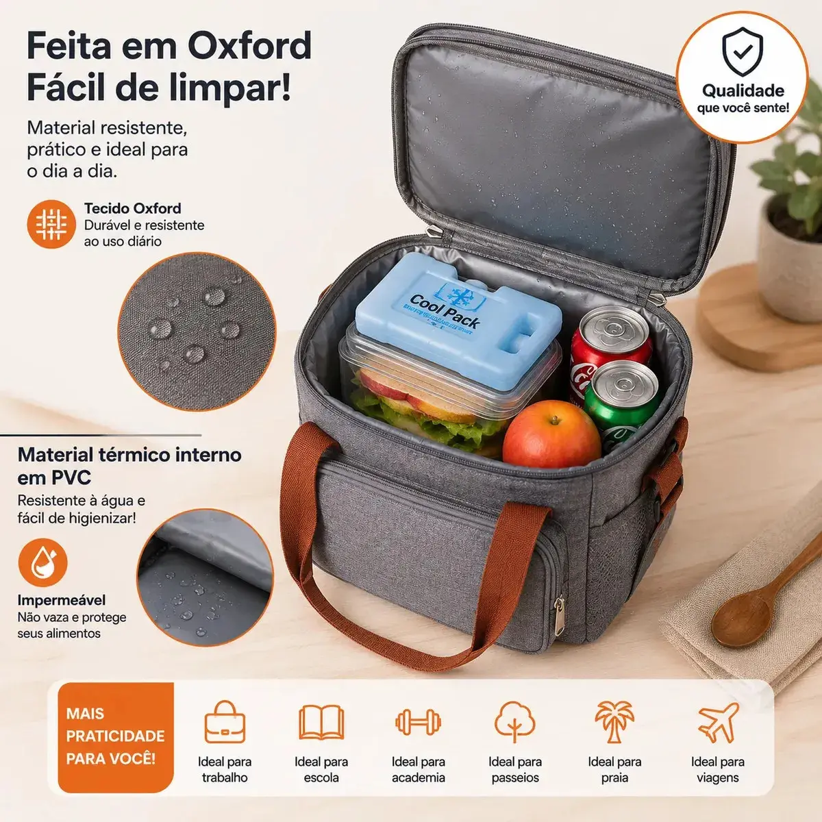 Bolsa Térmica Lancheira Marmita 12L Média Cerveja Comida Bebidas Academia Trabalho Escola Passeio Alça Ajustável e Removível Conserva Quente E Frio Cor Preta Tche Amo thumbnail 7