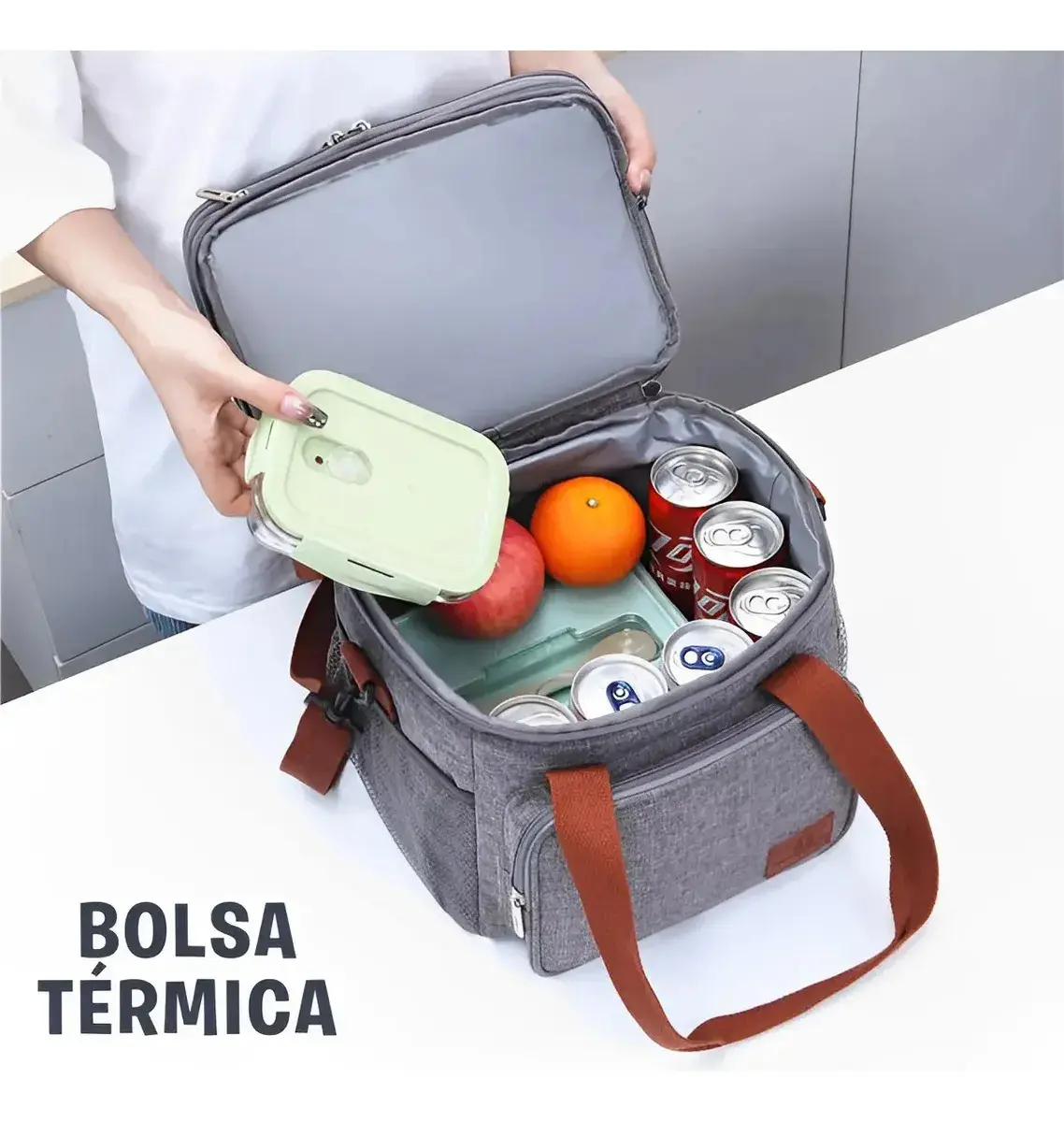 Bolsa Térmica Lancheira Marmita 12L Média Cerveja Comida Bebidas Academia Trabalho Escola Passeio Alça Ajustável e Removível Conserva Quente E Frio Cor Preta Tche Amo thumbnail 9