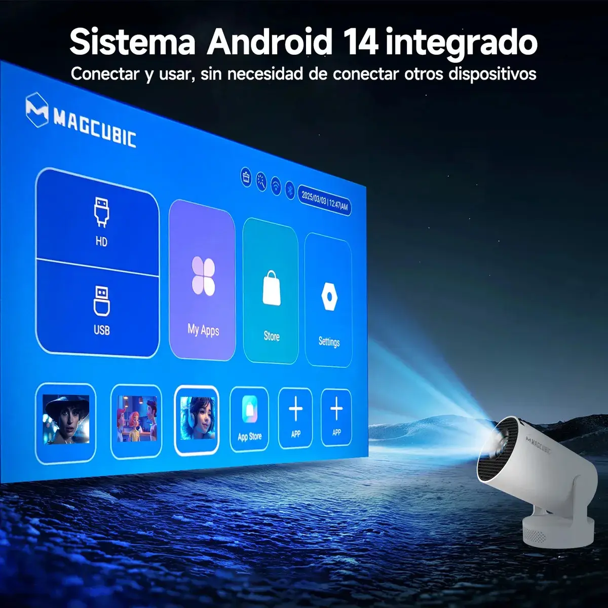 Mini projetor portátil Magcubic 8k Hy300pro+ Led 260ansi Android Smart TV Dual Wifi6 Bluetooth 5.4 com HDMI USB e som Hifi thumbnail 7