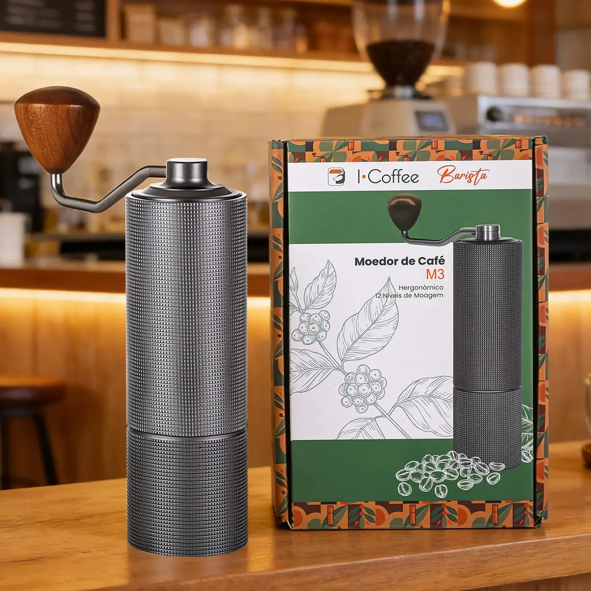 iCoffee Moedor Manual de Café Ajustável com Pincel M3PRO Profissional | Mandril de Retificação CNC