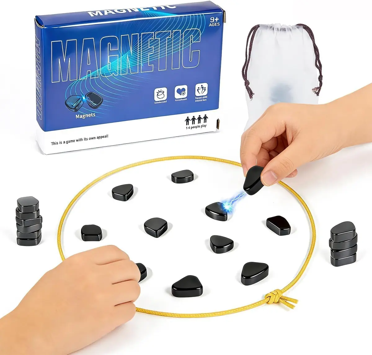 Jogo de xadrez magnético com cordas e pedras, Jogo de ímãs para família e festa e viagem e acampamento, Jogos de estratégia de quebra-cabeças, Grande presente para crianças e adultos - 1