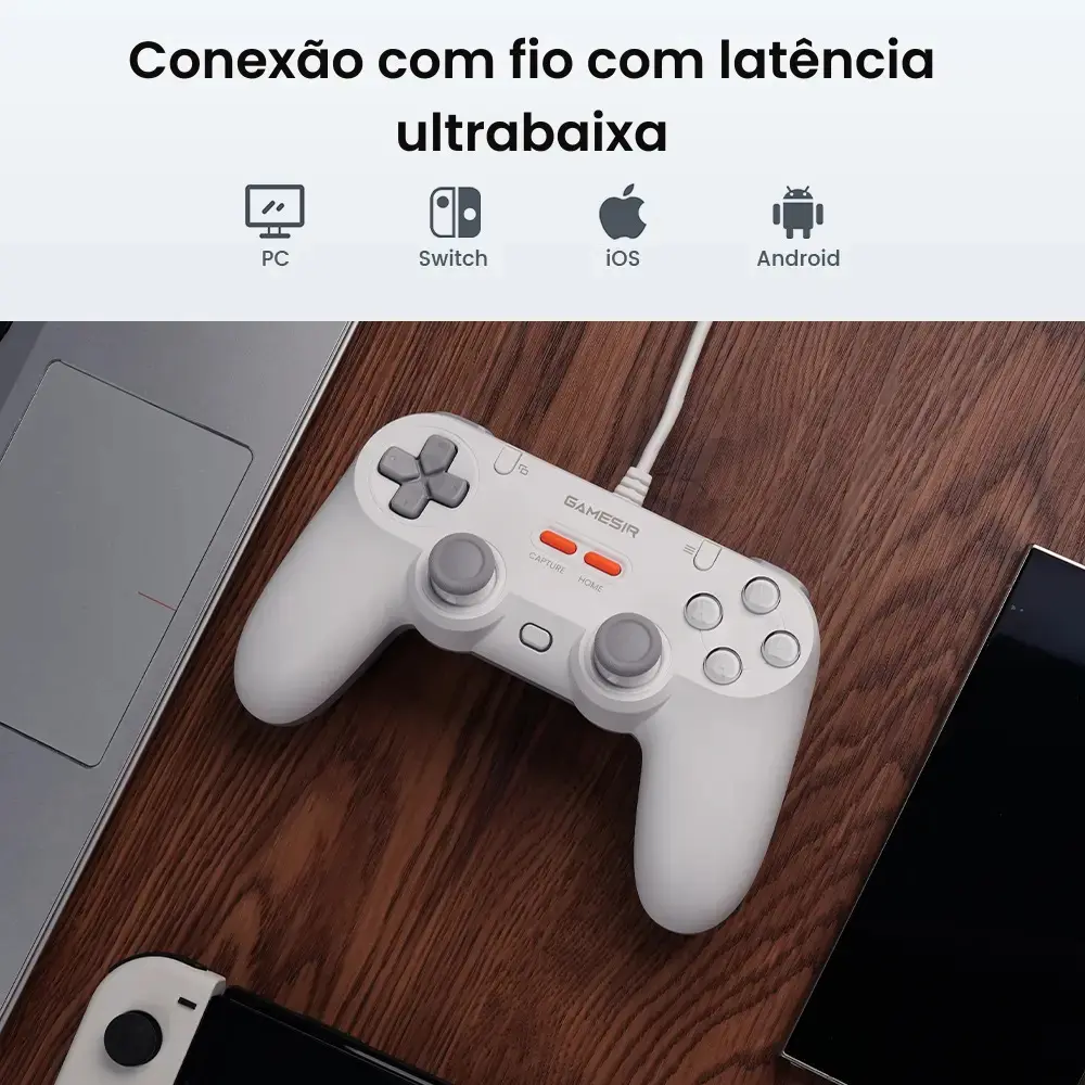 Controle Gamesir Tegenaria T3 Lite Com Fio Para Pc Switch Android Ios Steam Celular Hall Effect Usb Design Ergonômico Cinza thumbnail 3