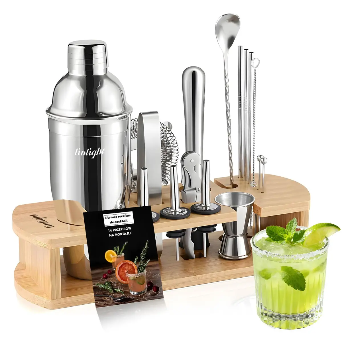 Kit Coqueteleira Caipirinha Bar Profissional Shaker Inox 16 Peças 750ml