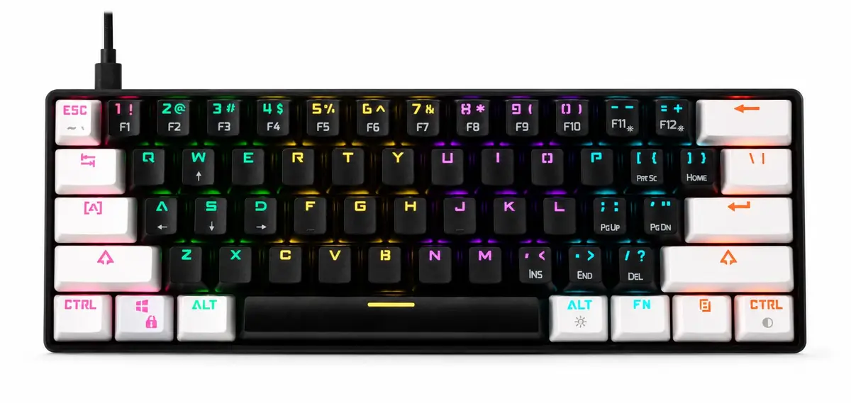 Teclado Mecânico Gamer Gamdias Aura GK2 60% RGB Switch Azul Branco e Preto ABNT2 AURA GK2 WB