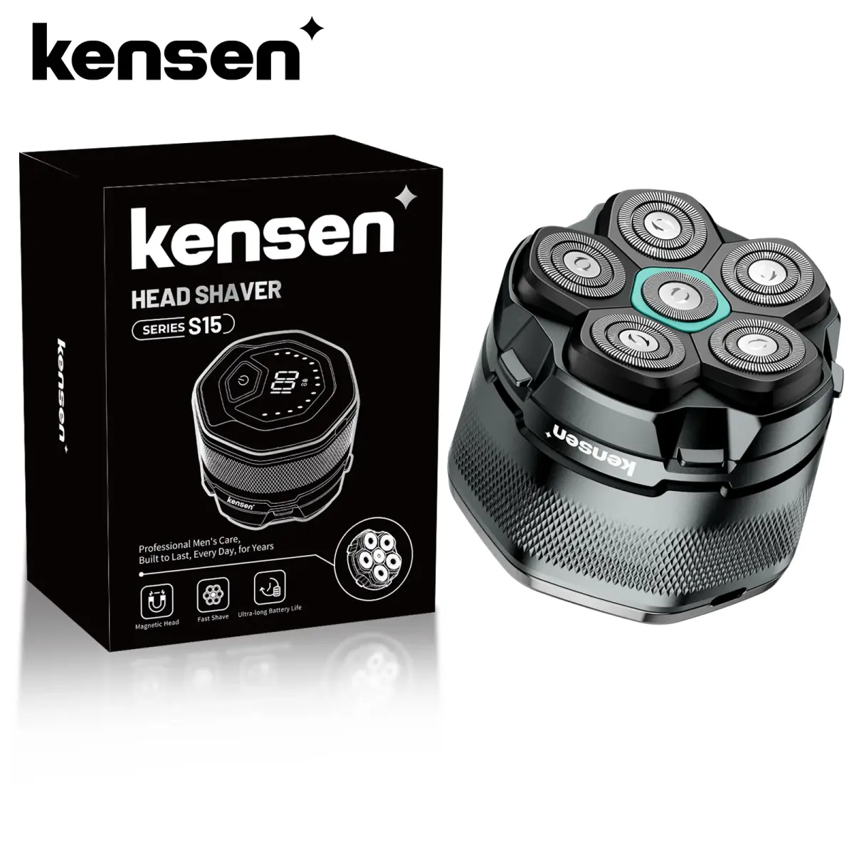 Kensen barbeador de cabeça elétrica para homens carecas 6d barbeador magnético aparador de barba recarregável usb display led à prova dwaterproof água barbeadores de barba