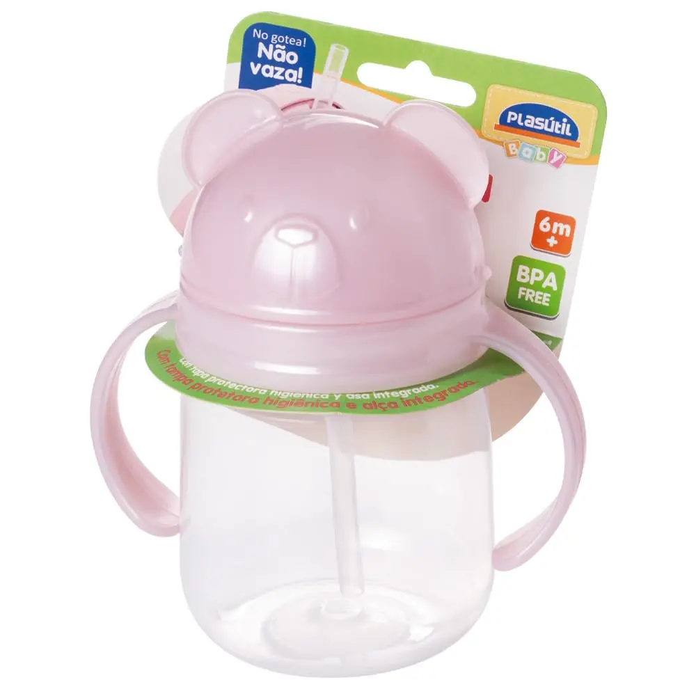 Caneca de Treinamento com Canudo 350 ml Rosa Plasútil