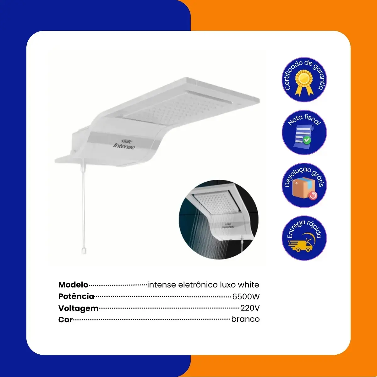 Chuveiro Elétrico Fame Intense Eletrônico Luxo White Potente Cor Branco Potência 5400 W thumbnail 4