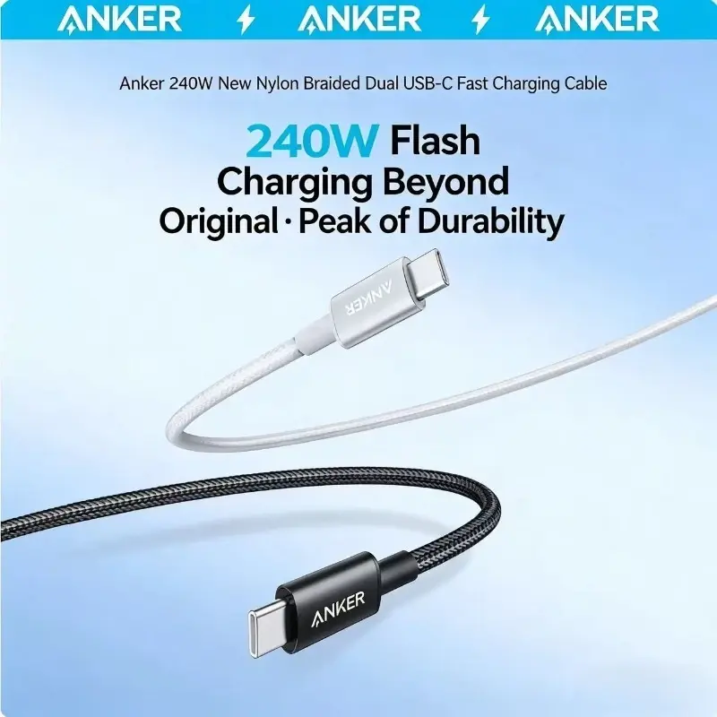ANKER Zolo 240W Tecido Livre de Poeira USB-C Cabo de Carregamento Resistente à Sujeira Adequado para Apple IPhone Series MacBook Huawei Android
