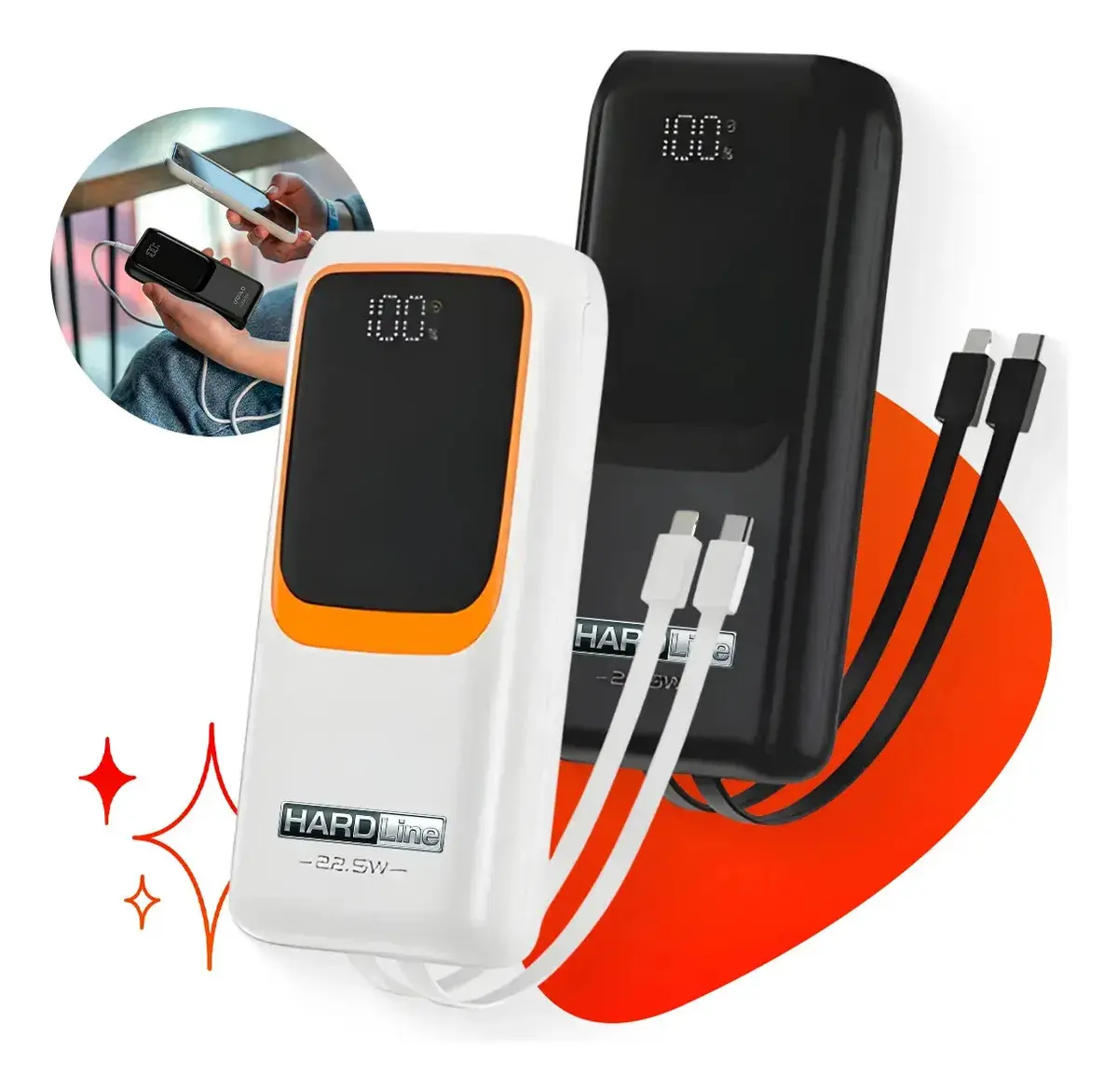 Power Bank Turbo Portátil 20000mah Turbo 22.5w Premium Universal Rápida Carga Para Celular iPhone Xiaomi Motorola LG Smartwatch Tablet Display Digital Viagens Festa Ios Hardline Preto Ou B - 1