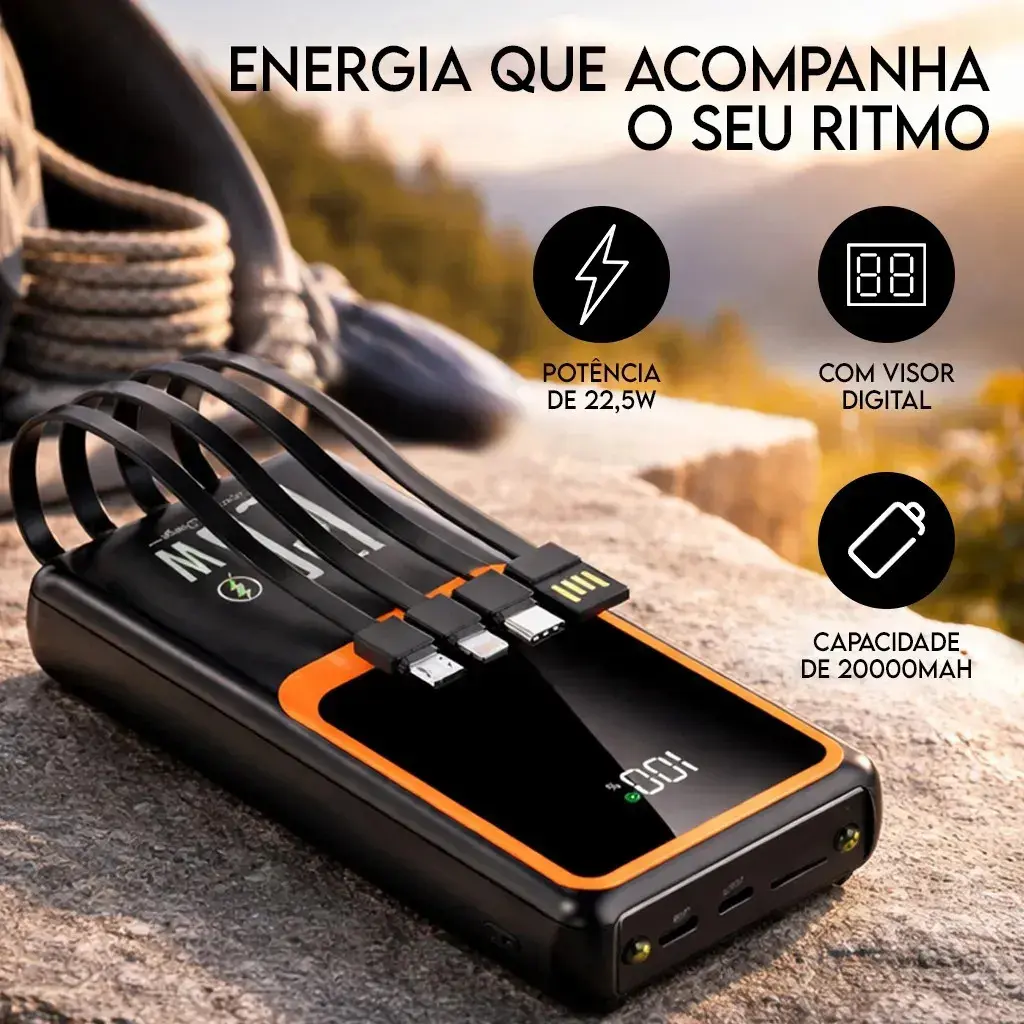 Power Bank Turbo Portátil 20000mah Turbo 22.5w Premium Universal Rápida Carga Para Celular iPhone Xiaomi Motorola LG Smartwatch Tablet Display Digital Viagens Festa Ios Hardline Preto Ou B thumbnail 5