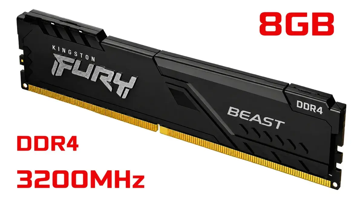 Memória Ram Kingston Fury Beast 8gb 3200mhz Ddr4 Cl16 Preto