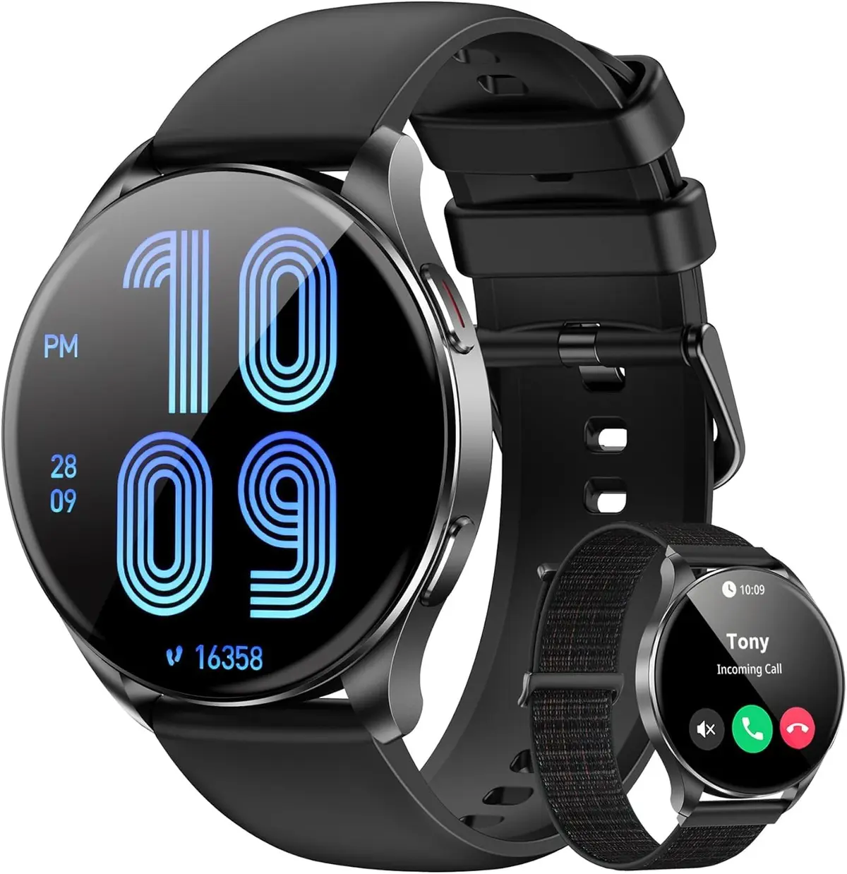 Smartwatch AMOLED 1.43"- Relógio Inteligente com Chamadas Bluetooth, 130+ Esportes, IP68，2 Pulseiras (Preto) - Unissex iOS/Android