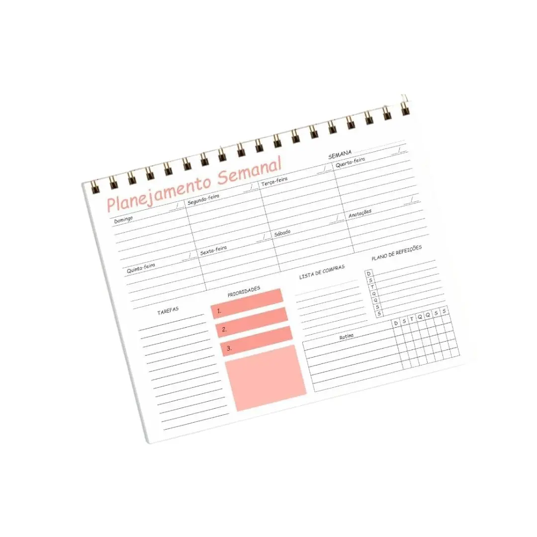 Planner Semanal com 50 Folhas, Planejador Semanal Capa de Acetato e Espiral Aramado, Organizador de Mesa para Anotações, Tarefas, Prioridades e Rotina (Rosa) - 1