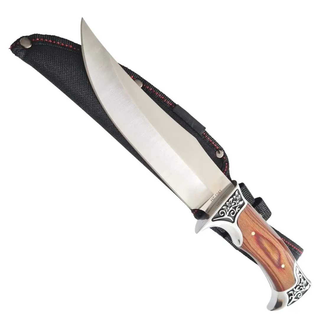 FACAS FR Faca Tática Churrasco Camping Pesca 31cm Aço Carbono 1070 Bainha | Lâmina 18cm aço carbono 1070 tratada, cabo madeira maciça, guarda metálica, bainha napa e furo p/ paracord