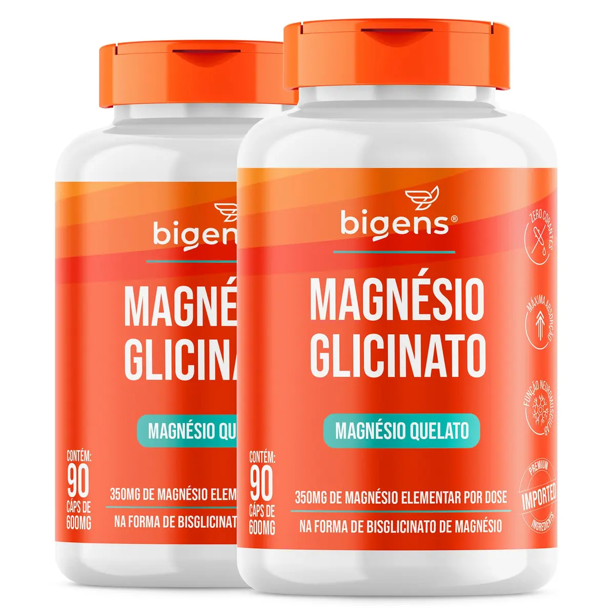 Magnésio Glicinato, Quelato, 350mg de magnésio elementar, 90 Cápsulas, Bigens (Kit 2) - 1