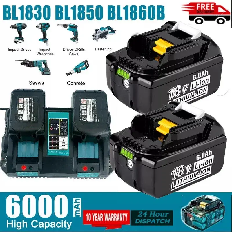 Para makita bl1830 18v 6.0ah bateria com carregador recarregável de íon de lítio para bl1850 bl1880 bl1860b lxt400 bateria de ferramenta elétrica