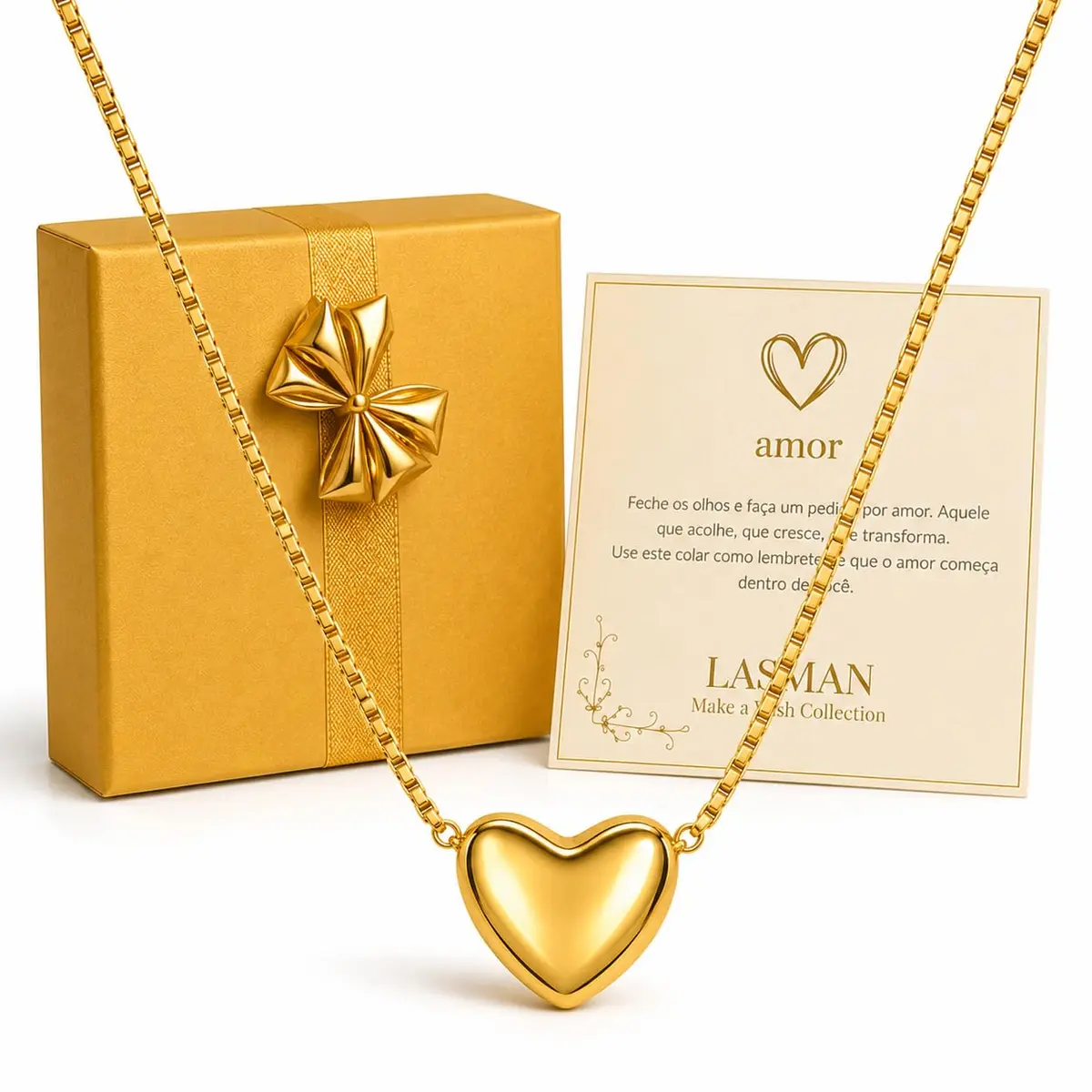 Colar Feminino Coração Banhado a Ouro Corrente 45cm Dourado Presente Namorada Noiva Amor